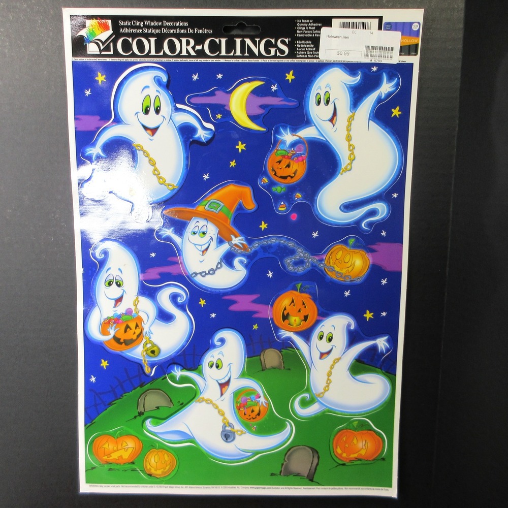 VTG Halloween Ghosts & Pumpkins Static Cling Window Decals COLOR-CLINGS Decor